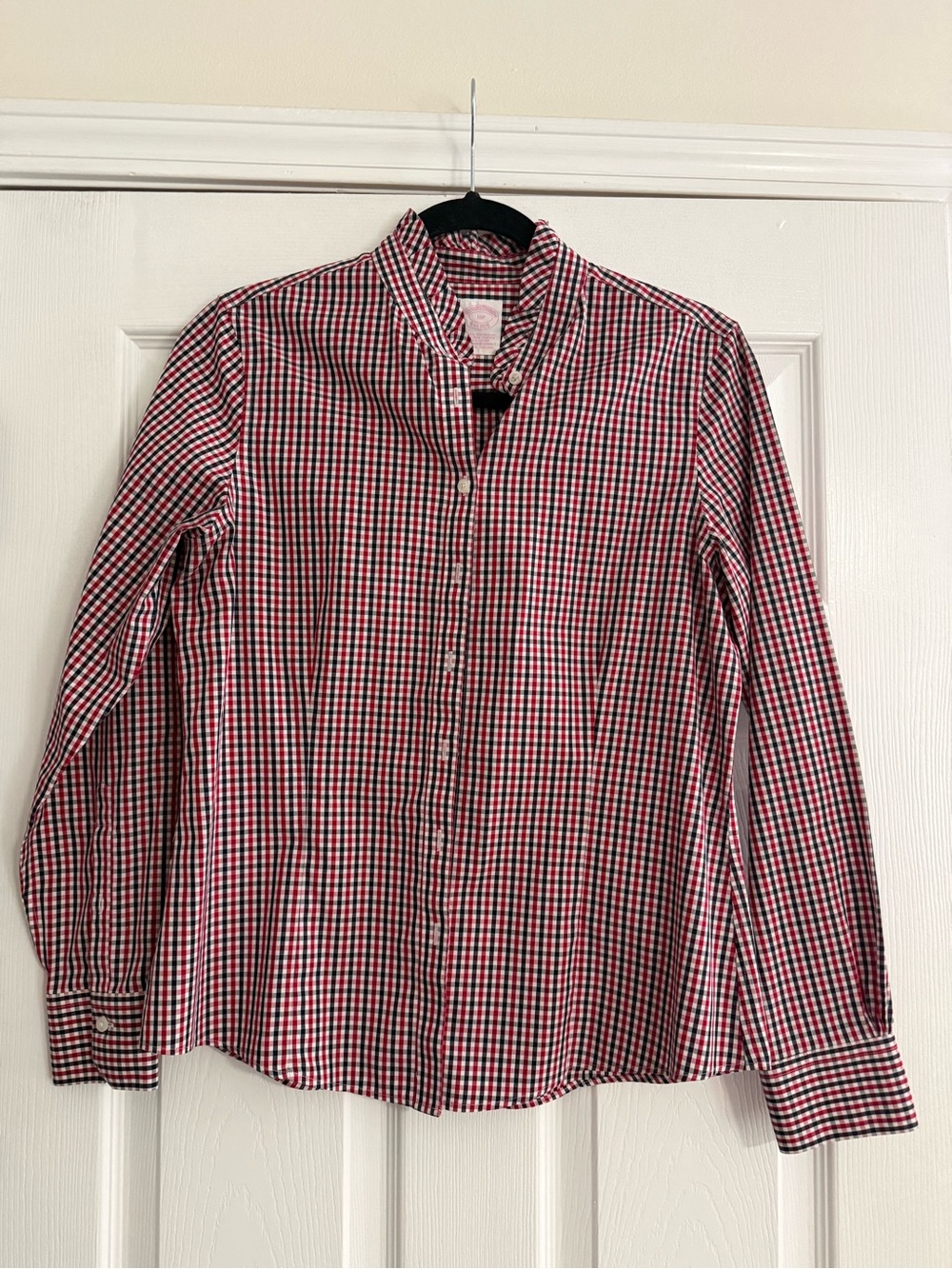 Brooks Brothers Red and Blue Gingham Ruffle Collar Button-Down Shirt